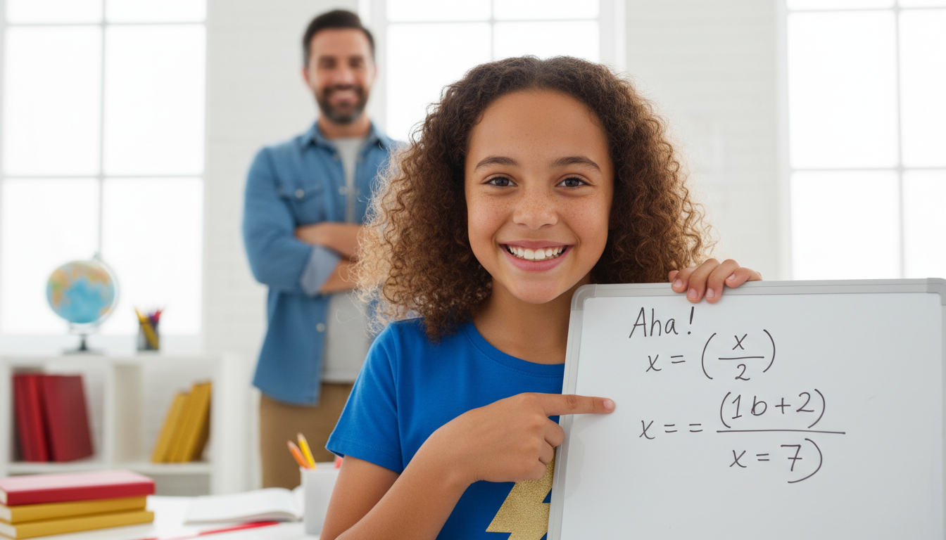 Confident student successfully learning with tutor support